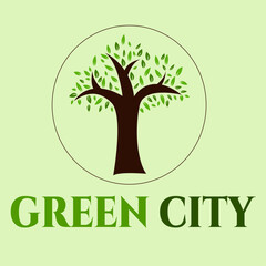 Obraz premium Green and healthy modern city with leaf logo design for business property building ecocity architect