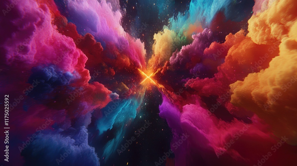 Poster an abstract representation of wireless signals in the form of colorful waves radiating from a centra
