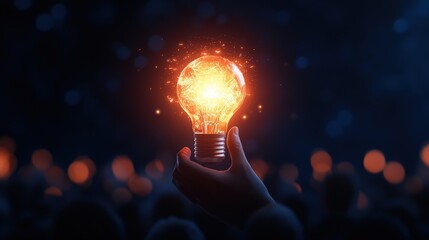 Hand Holding a Glowing Light Bulb Symbolizing Innovation and Creativity in a Dynamic Environment Reflecting Ideas and Inspiration for Startups
