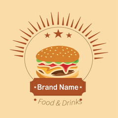 Burger factory logo. Hamburger restaurant emblem.  flat logo. Burger Logo Vector design template. 