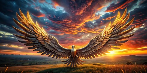 Panoramic View of a Majestic Wing-Shaped Insignia, Symbolic of Power and Freedom