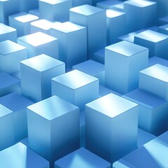 Obraz premium Softly Lit Blue Cubes: Abstract 3D with Depth and Shadows
