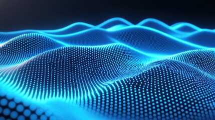 Abstract blue glowing wave particle background.
