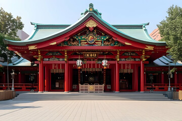 Fototapeta premium Vibrant Red Japanese Shrine Photo