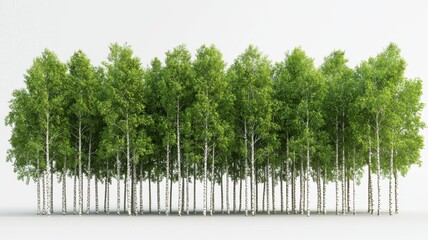 Fototapeta premium Lush Green Birch Tree Grove Isolated on White Background Perfect for Nature Environmental and
