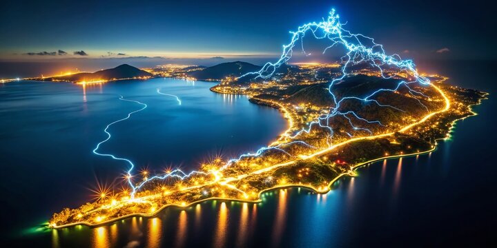 Grenada Island Map Night Lights Long Exposure Photography