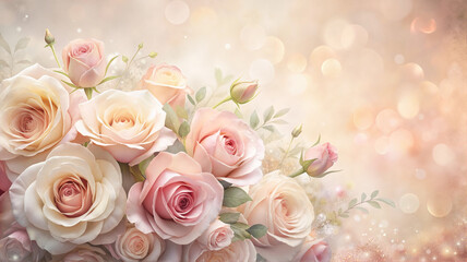 Obraz premium Soft pastel roses with glowing bokeh effect