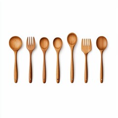 Charming Collection of Natural Wooden Spoons and Forks Displayed Elegantly on a Smooth Surface Showcasing Craftsmanship and Eco Friendly Style