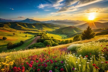 Panoramic View of Lush Turkish Countryside, Rolling Hills and Distant Mountains