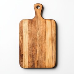 Elegant Wooden Cutting Board with Handle on Pure White Background Showcasing Craftsmanship and Simplicity Perfect for Culinary and Kitchen Use