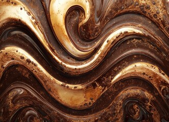 Chocolate background, chocolate swirls and waves, chocolate liquid, abstract chocolate background, shiny texture of melted chocolate with realistic details, high resolution, high detail, high quality