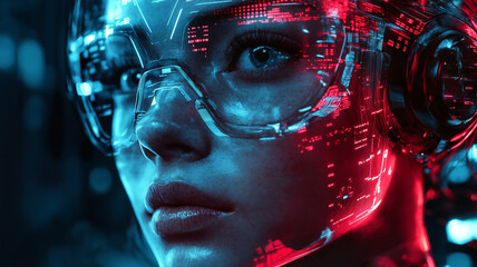 Retro-Futuristic portrait with vintage tech elements in a high-contrast style 