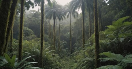 Fototapeta premium A beautiful mountain blanketed with lush trees, under a cloudy sky