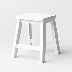 Minimalistic White Stool Featuring a Natural Wooden Seat Placed Against a Simple Background Highlighting Functional Design and Timeless Aesthetic Appeal