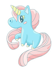 Cute Blue Unicorn with Pink Mane
