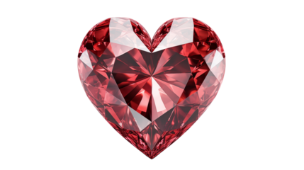 Stunning Red Heart-Shaped Diamond Gemstone, 3D Render, studio view, isolated on transparent background.