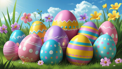 Fototapeta premium Easter card illustration eggs spring