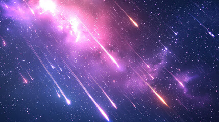 space meteorites flying across the starry sky.