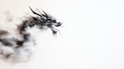 Intricate Black and White Ink Drawing of a Majestic Dragon Representing Power and Wisdom with Fluid Lines and Detailed Features in a Timeless Style