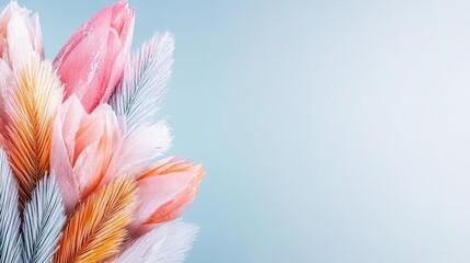 Pastel Pink Tulips Pampas Grass Bouquet Soft Spring Floral Arrangement Elegant Delicate Flowers