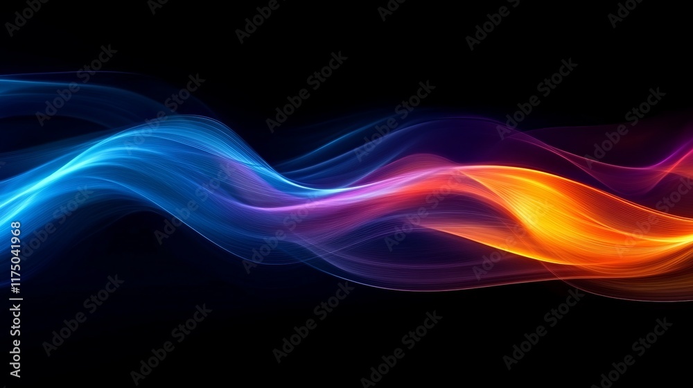 Poster holographic waves of color create a mesmerizing display against a black background in a digital art 