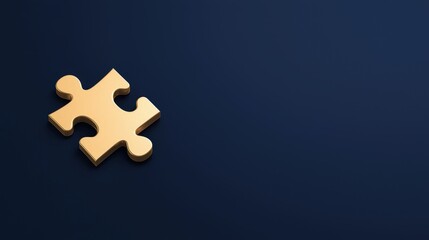 Golden Puzzle Piece on Deep Blue Background Symbolizing Connection and Creativity in Abstract Art Evoking Feelings of Mystery and Intrigue
