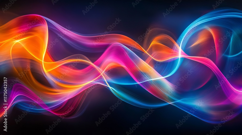 Poster holographic waves of color creating dynamic patterns in a vibrant display of light and energy