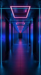 Blue and black neon cube technology poster  background