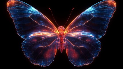 Colorful holographic butterfly with glowing wings on a dark background showcasing vibrant patterns