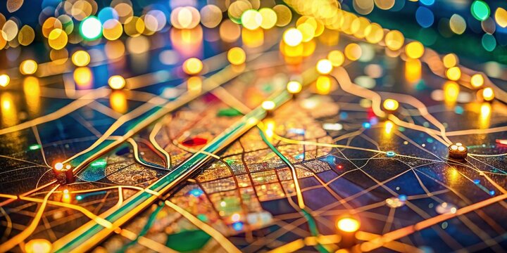 Parisian Metro Map Bokeh Lights - City Night Travel Poster
