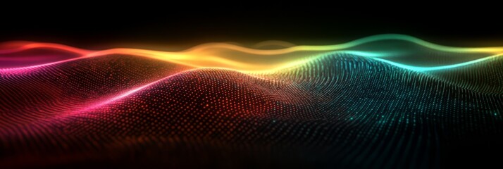Fototapeta premium Holographic waves illuminated with vibrant colors create a mesmerizing visual experience in a dark environment