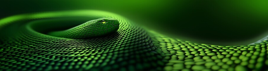 Obraz premium A vibrant green snake coils gracefully, highlighting its intricate scale patterns background.