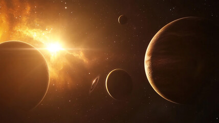 Naklejka premium Surreal cosmic scene with distant planets 