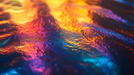 Holographic surface reflecting vibrant colors with a wavy texture