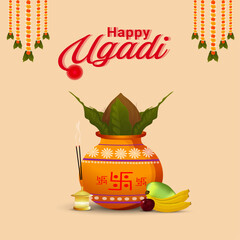 Vector illustration concept of Happy Ugadi greeting