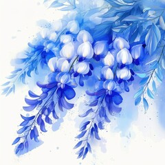 Watercolor Painting of Blue Wisteria Flowers Botanical Illustration Spring Floral Design Nature Art