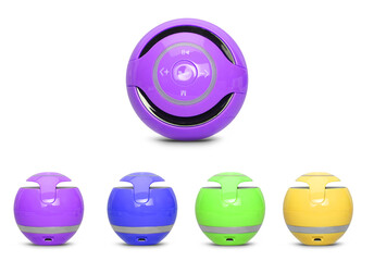 Portable wireless Bluetooth connectivity speaker isolated on white background. 