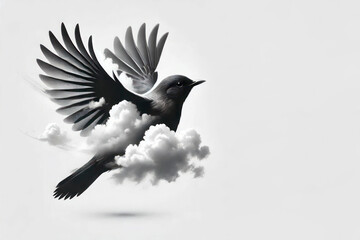 A bird from the clouds in flight. Space for text.