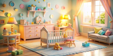 Pastel Nursery Interior: Miniature Tilt-Shift Photography, Sweet Baby Room Decor