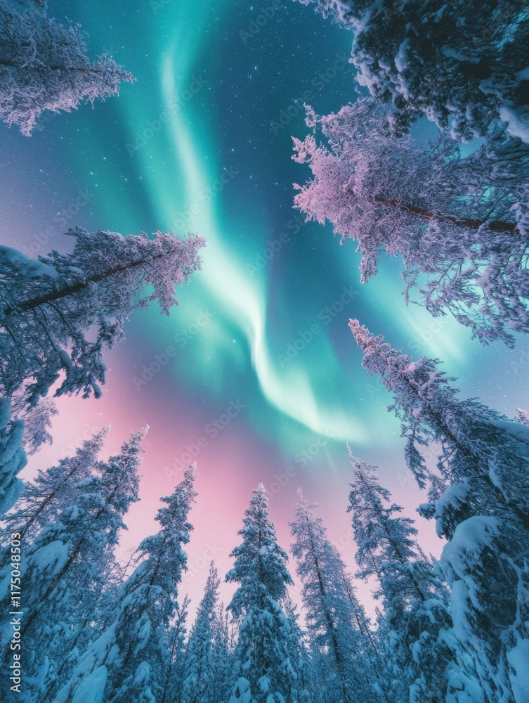 Wall mural the sky above the surreal forest is an impossible shade of pink casting an otherworldly glow over th
