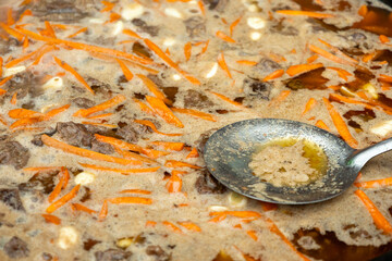 Savory stew prepared with tender beef, carrots, and spices simmering in rich broth during a cozy cooking session in a home kitchen.