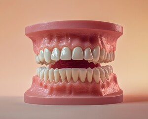 Obraz premium A small open object with two rows of human teeth inside, displayed through an open front.