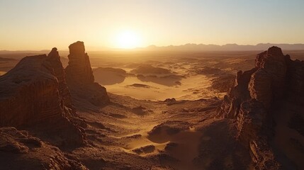 Desert Sunset Golden Sands Rock Formations