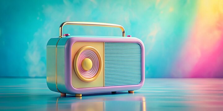 Pastel Vintage Radio Long Exposure Stock Photo: Blue, Pink, Yellow Retro Radio