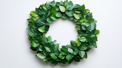 A creative recycling symbol made entirely of overlapping green leaves, white background 