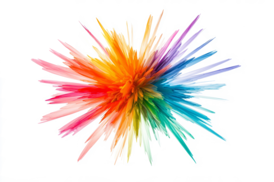 Abstract starburst explosion with rainbow-colored energy beams, isolated