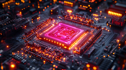 Obraz premium Dynamic Futuristic AI Chipset Representation Embedded in a Global Network with an Abstract Seamless Vector Background