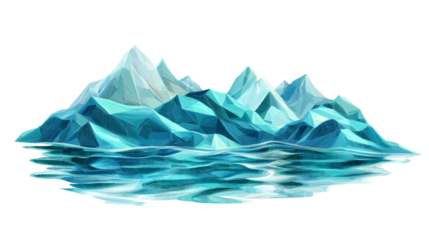 lake with glowing teal wave patterns,low poly isolated on a white background