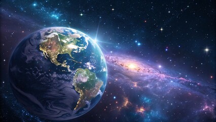Obraz premium Earth in Space Vibrant Landscapes Against a Cosmic Backdrop V3