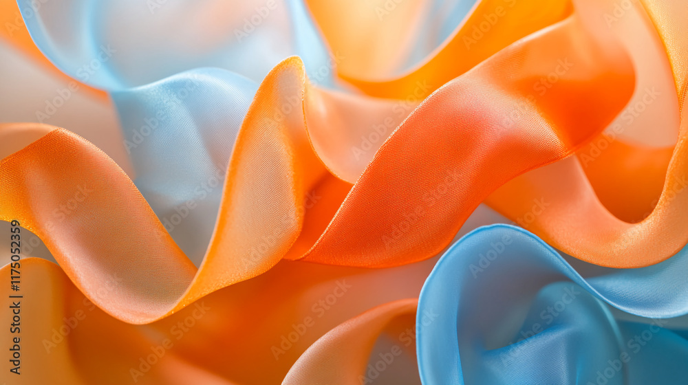 Poster flowing orange and blue chiffon fabric creating a vibrant abstract texture